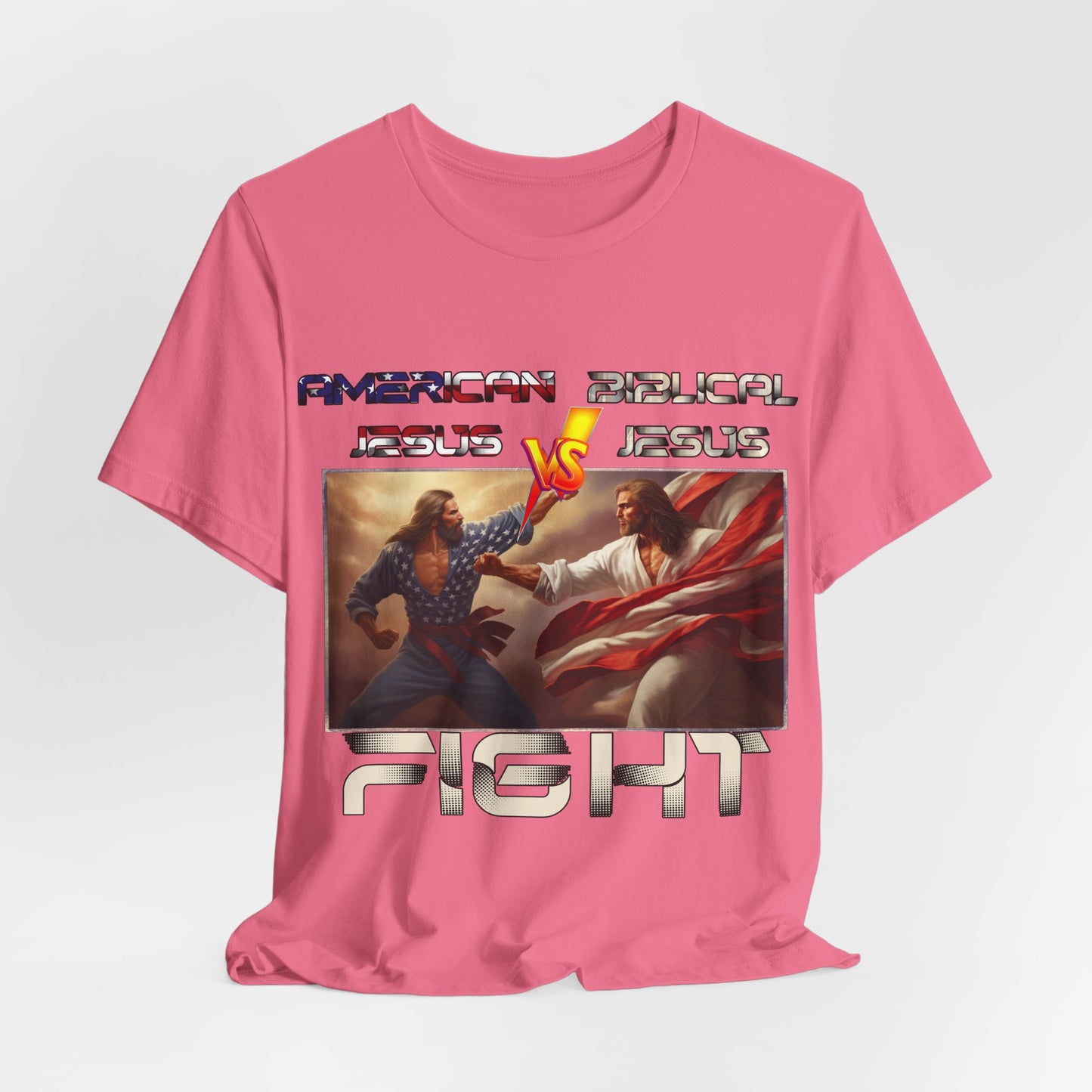 American Jesus VS Biblical Jesus, Let The Battle Begin... Anti Republican, Satire, Parody, Funny Gift, Science Shirt, Agnostic Shirt