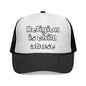 Trucker Cap — "Religion Is Child Abuse" Graphic Mesh Hat