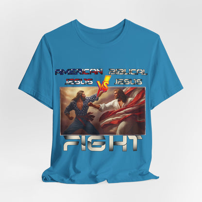 American Jesus VS Biblical Jesus, Let The Battle Begin... Anti Republican, Satire, Parody, Funny Gift, Science Shirt, Agnostic Shirt
