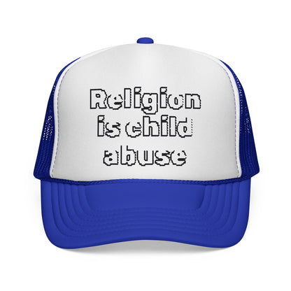 Trucker Cap — "Religion Is Child Abuse" Graphic Mesh Hat