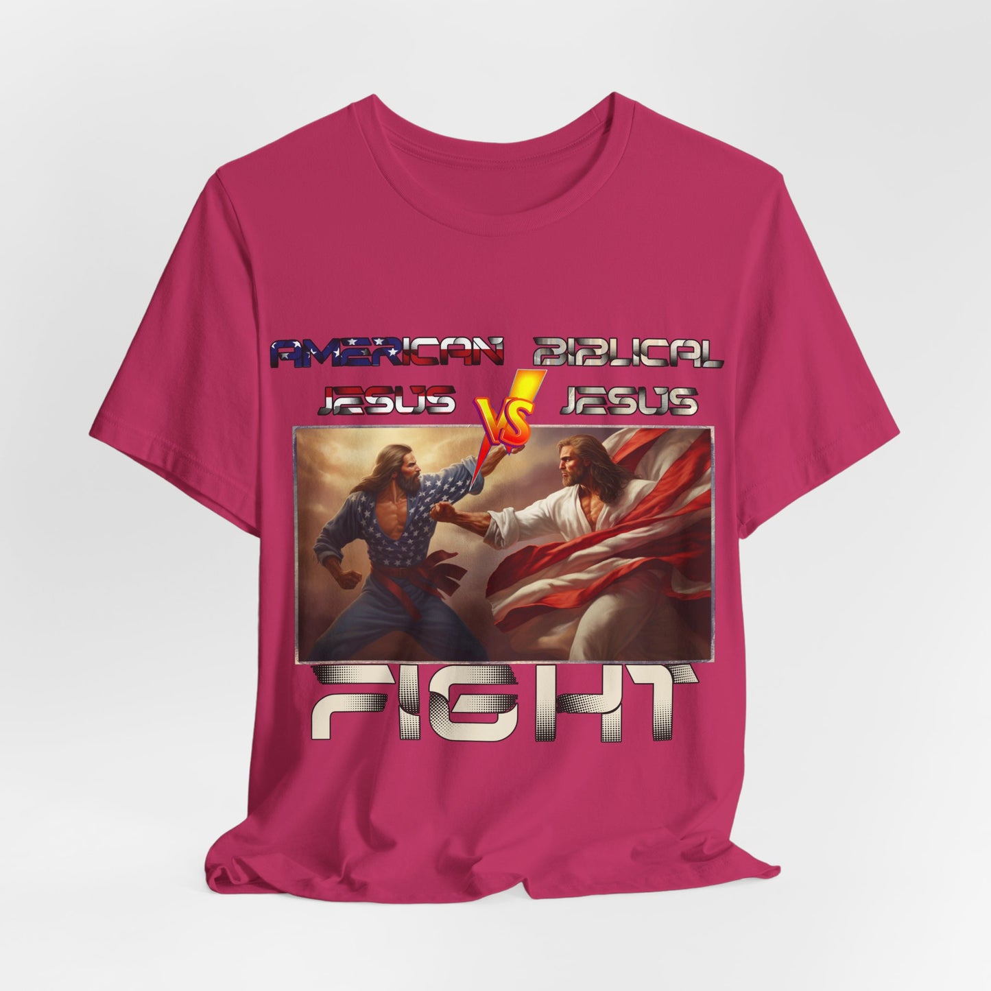 American Jesus VS Biblical Jesus, Let The Battle Begin... Anti Republican, Satire, Parody, Funny Gift, Science Shirt, Agnostic Shirt