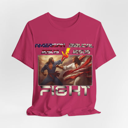 American Jesus VS Biblical Jesus, Let The Battle Begin... Anti Republican, Satire, Parody, Funny Gift, Science Shirt, Agnostic Shirt