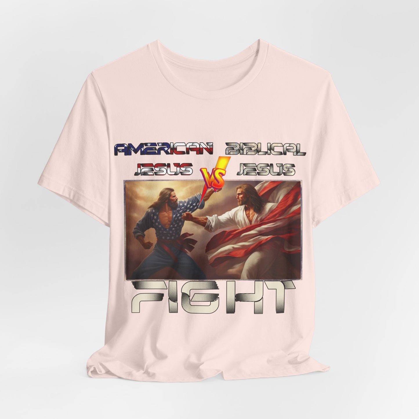 American Jesus VS Biblical Jesus, Let The Battle Begin... Anti Republican, Satire, Parody, Funny Gift, Science Shirt, Agnostic Shirt