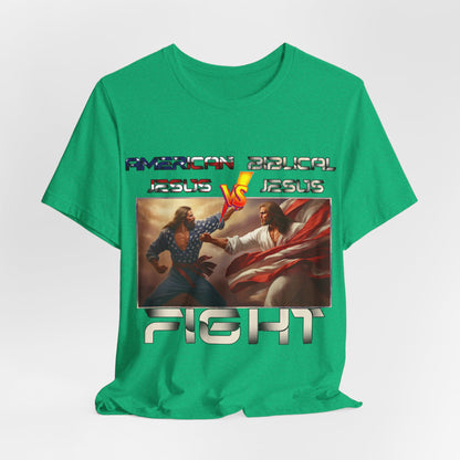 American Jesus VS Biblical Jesus, Let The Battle Begin... Anti Republican, Satire, Parody, Funny Gift, Science Shirt, Agnostic Shirt