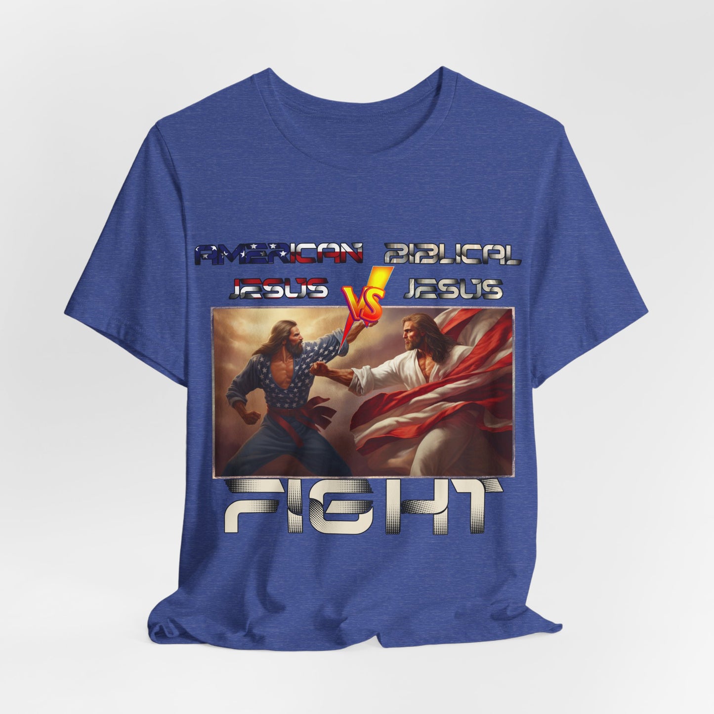 American Jesus VS Biblical Jesus, Let The Battle Begin... Anti Republican, Satire, Parody, Funny Gift, Science Shirt, Agnostic Shirt