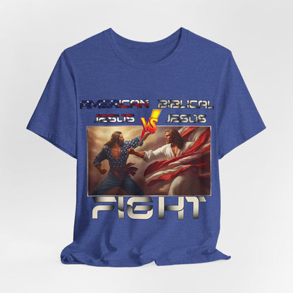 American Jesus VS Biblical Jesus, Let The Battle Begin... Anti Republican, Satire, Parody, Funny Gift, Science Shirt, Agnostic Shirt