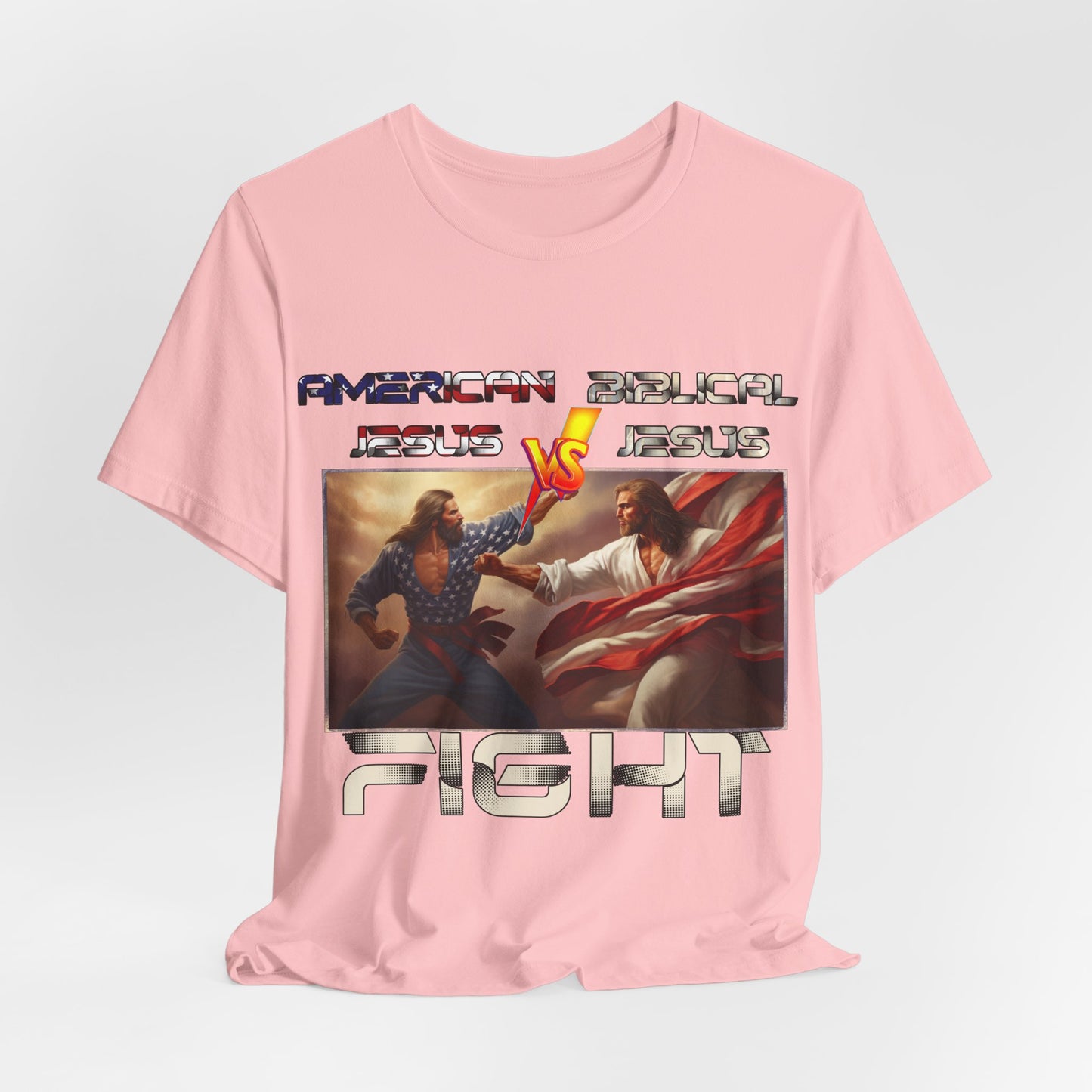American Jesus VS Biblical Jesus, Let The Battle Begin... Anti Republican, Satire, Parody, Funny Gift, Science Shirt, Agnostic Shirt