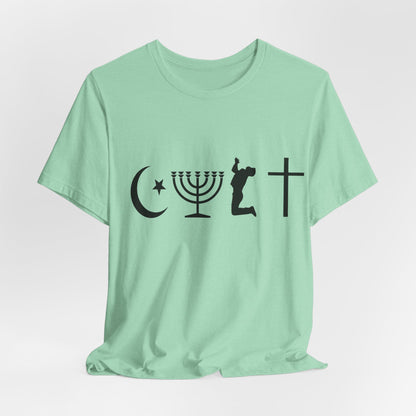 Cult Typography Shirt... Atheist Shirt, Anti Religion, Satire, Parody, Funny Gift, Science Shirt, Agnostic Shirt