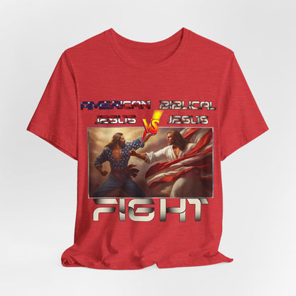 American Jesus VS Biblical Jesus, Let The Battle Begin... Anti Republican, Satire, Parody, Funny Gift, Science Shirt, Agnostic Shirt