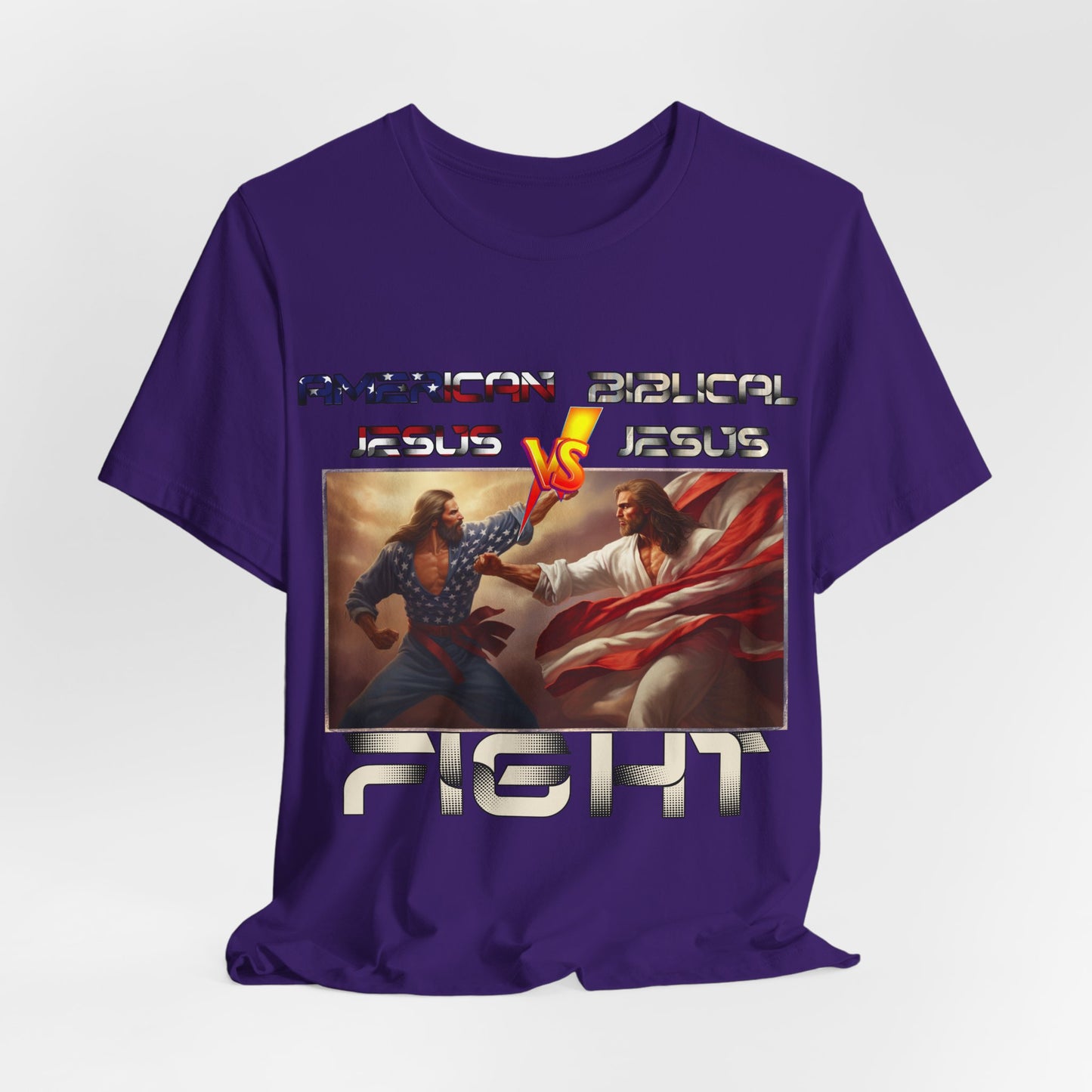 American Jesus VS Biblical Jesus, Let The Battle Begin... Anti Republican, Satire, Parody, Funny Gift, Science Shirt, Agnostic Shirt