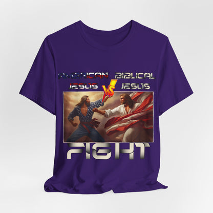 American Jesus VS Biblical Jesus, Let The Battle Begin... Anti Republican, Satire, Parody, Funny Gift, Science Shirt, Agnostic Shirt