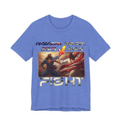 American Jesus VS Biblical Jesus, Let The Battle Begin... Anti Republican, Satire, Parody, Funny Gift, Science Shirt, Agnostic Shirt