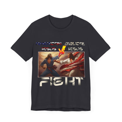 American Jesus VS Biblical Jesus, Let The Battle Begin... Anti Republican, Satire, Parody, Funny Gift, Science Shirt, Agnostic Shirt