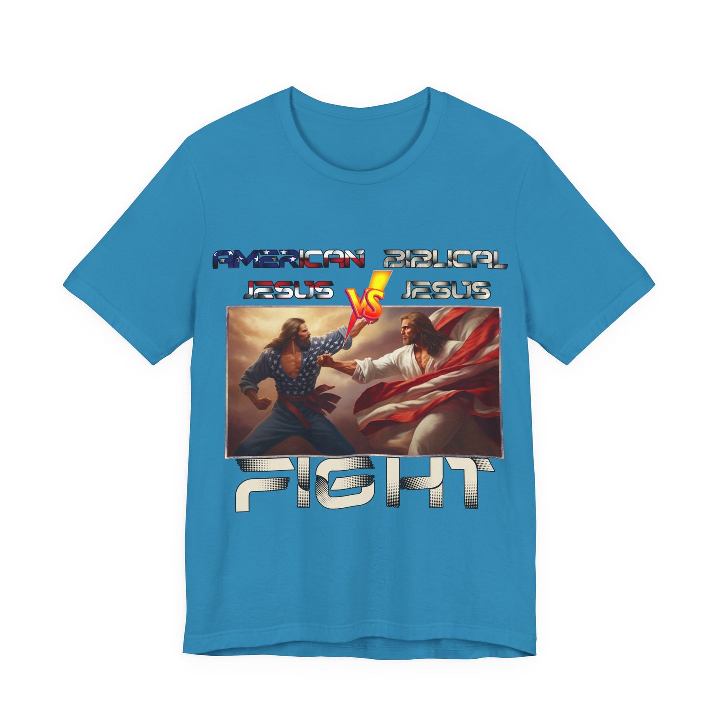 American Jesus VS Biblical Jesus, Let The Battle Begin... Anti Republican, Satire, Parody, Funny Gift, Science Shirt, Agnostic Shirt