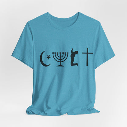 Cult Typography Shirt... Atheist Shirt, Anti Religion, Satire, Parody, Funny Gift, Science Shirt, Agnostic Shirt