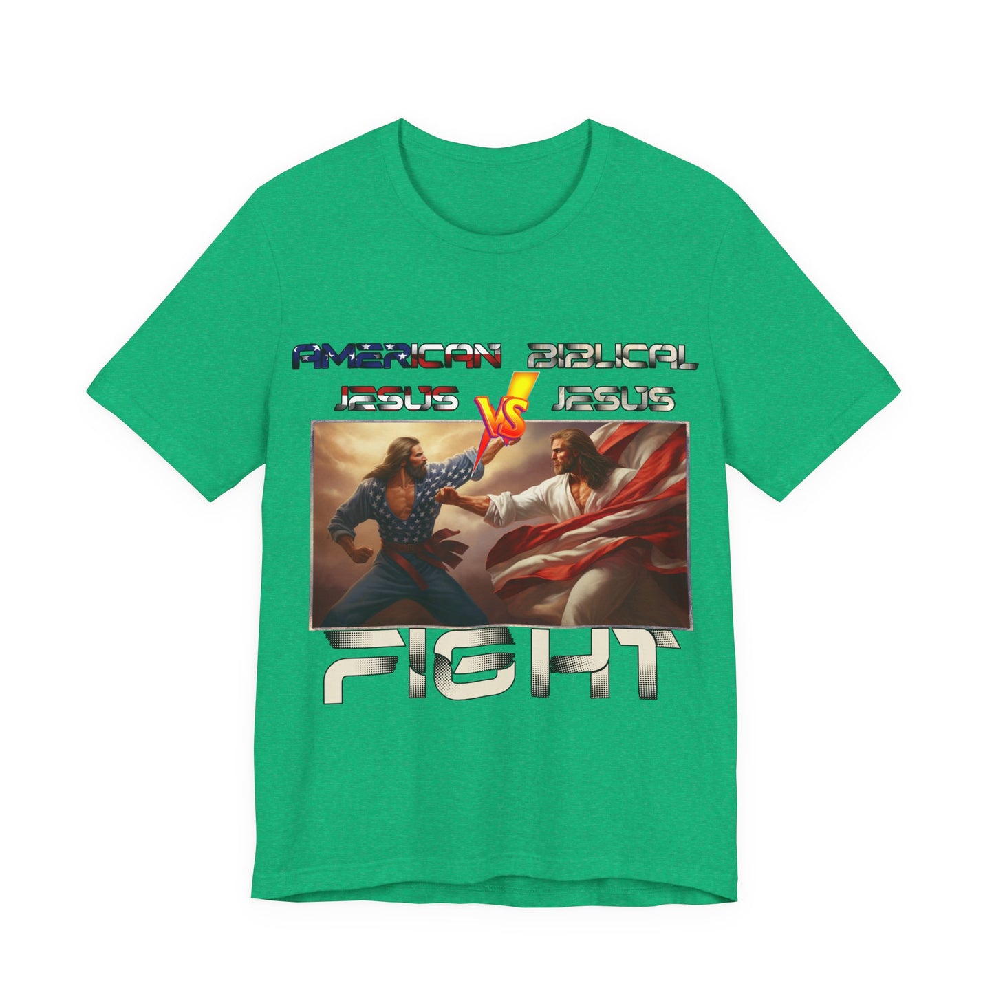 American Jesus VS Biblical Jesus, Let The Battle Begin... Anti Republican, Satire, Parody, Funny Gift, Science Shirt, Agnostic Shirt