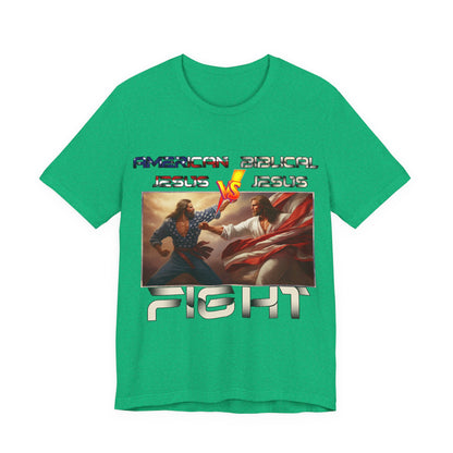 American Jesus VS Biblical Jesus, Let The Battle Begin... Anti Republican, Satire, Parody, Funny Gift, Science Shirt, Agnostic Shirt