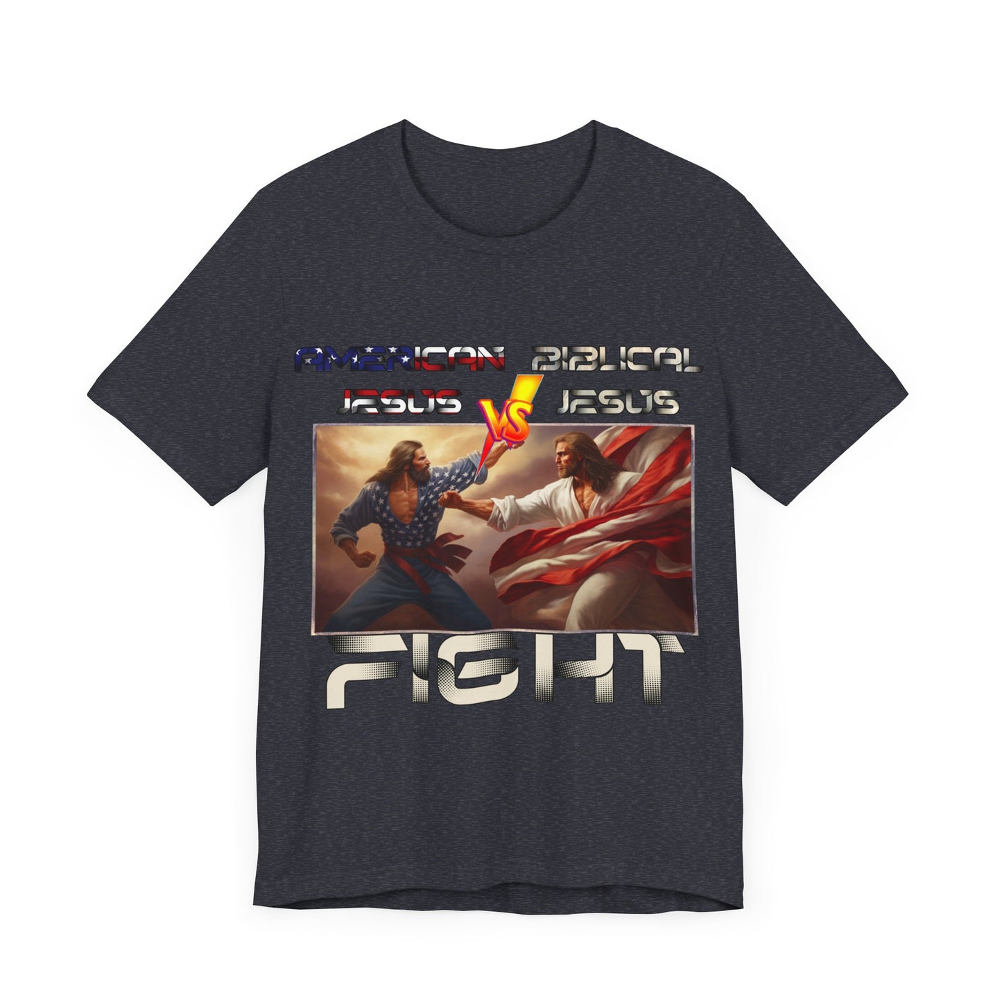 American Jesus VS Biblical Jesus, Let The Battle Begin... Anti Republican, Satire, Parody, Funny Gift, Science Shirt, Agnostic Shirt