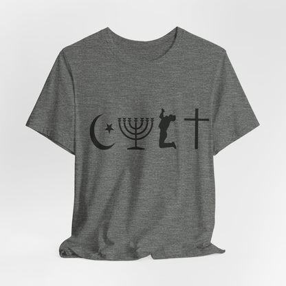 Cult Typography Shirt... Atheist Shirt, Anti Religion, Satire, Parody, Funny Gift, Science Shirt, Agnostic Shirt