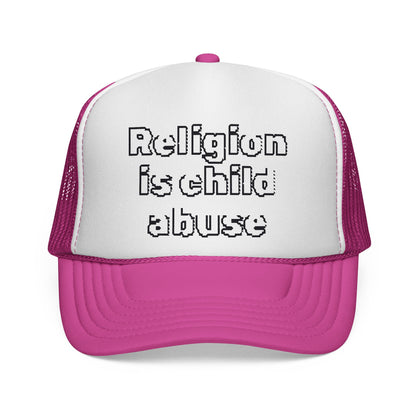 Trucker Cap — "Religion Is Child Abuse" Graphic Mesh Hat